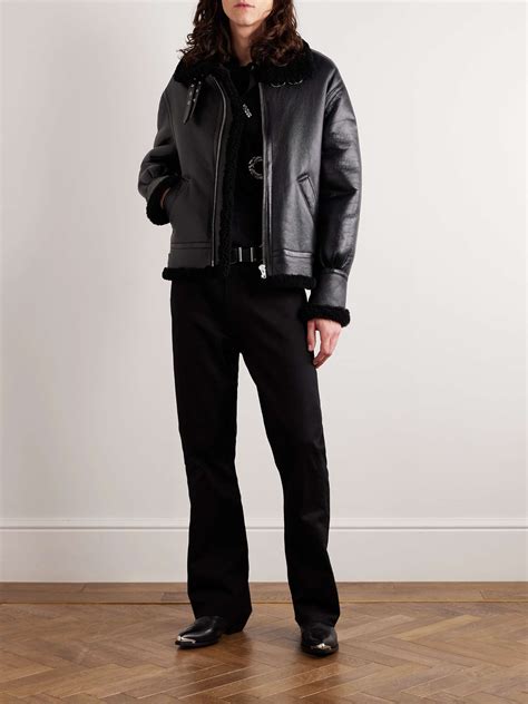 celine leather jacket long|shearling lined black leather jacket.